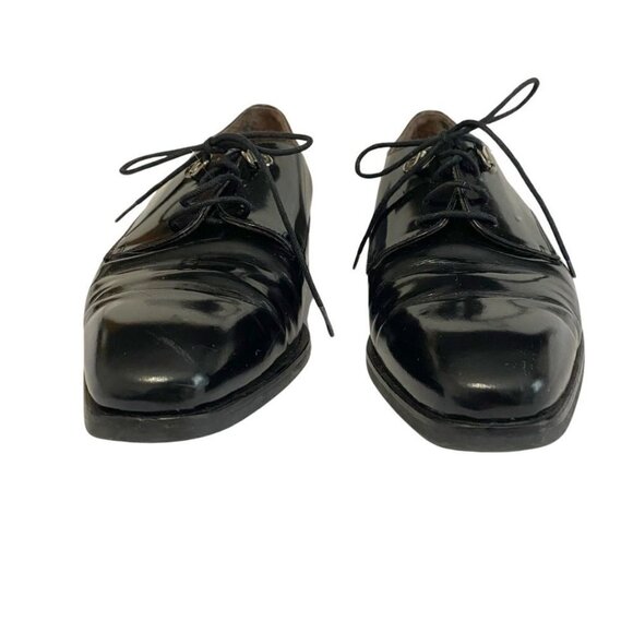 PERTINI WOMEN'S BLACK GLOSSY LEATHER LACE UP LOAFERS - 7 - Picture 2 of 8